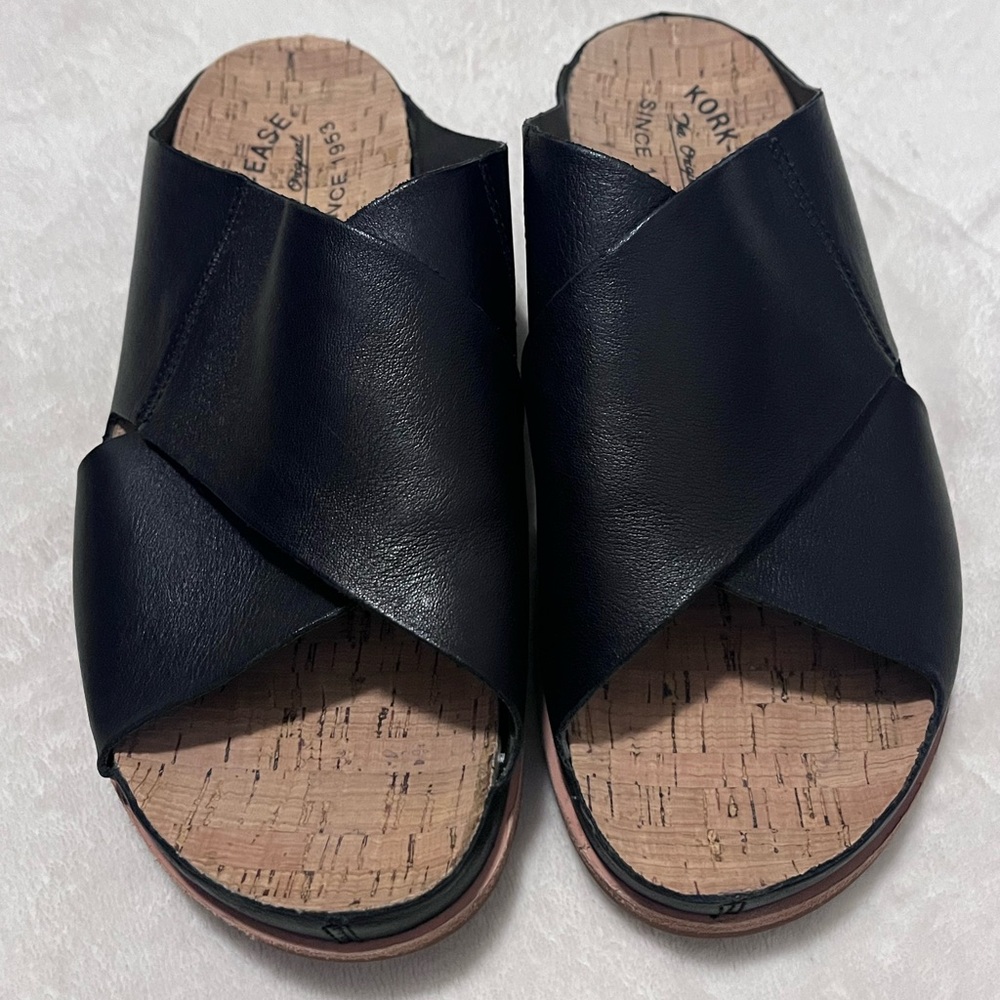 Kork-Ease Tutsi Cross-Band Black Leather Sandals